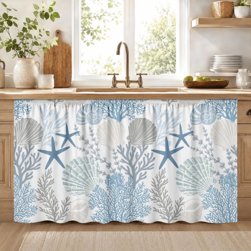 Home Decor Nautical - VIKAMA Deniz Mavisi Deniz Kabuğu Desenli,