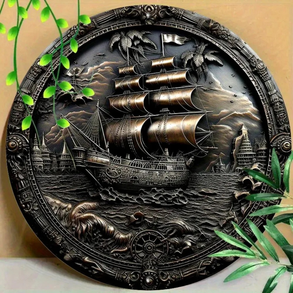 Home Decor Nautical - 3D Korsan Gemisi Metal Duvar Sanatı: