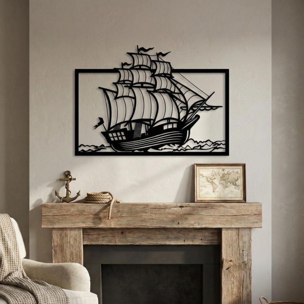 Home Decor Nautical - Metal Yelkenli Tekne Duvar Sanatı, Denizcilik