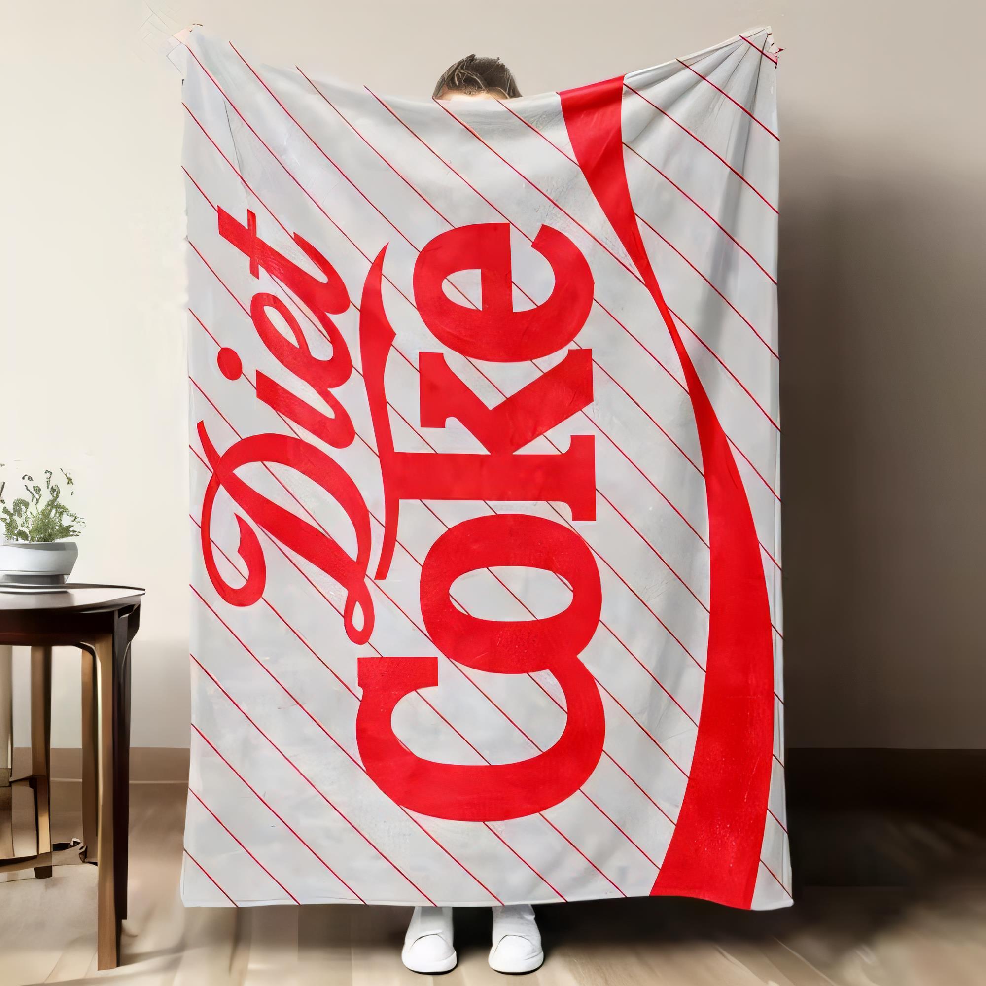 Home Decor Logo Design - Diet Coke Logolu Battaniye Kırmızı Çizgili