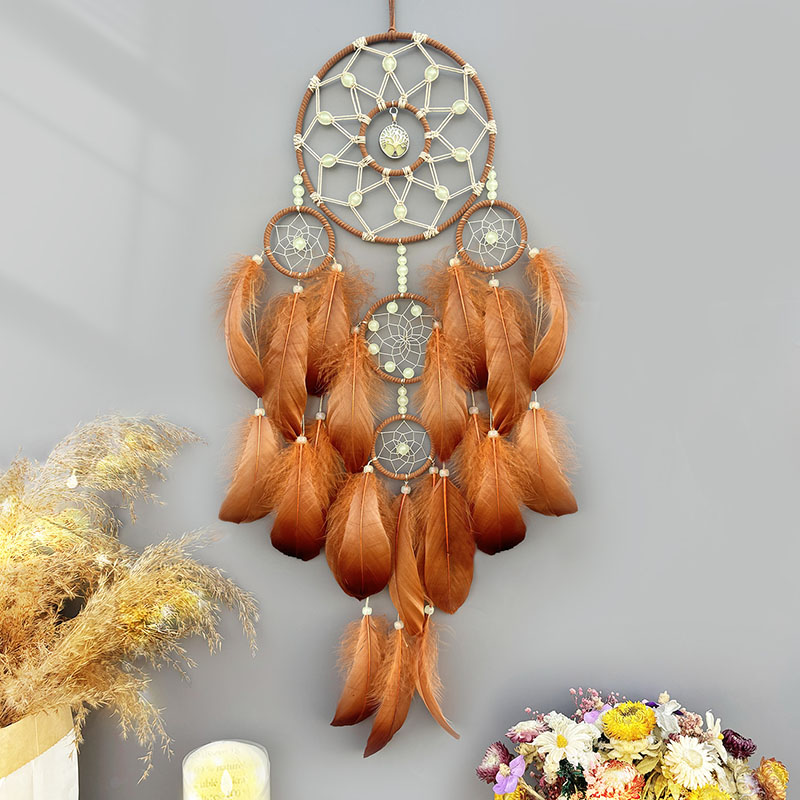 Boho Wind Chimes - Boho Dream Catcher El dokuması Tüyler