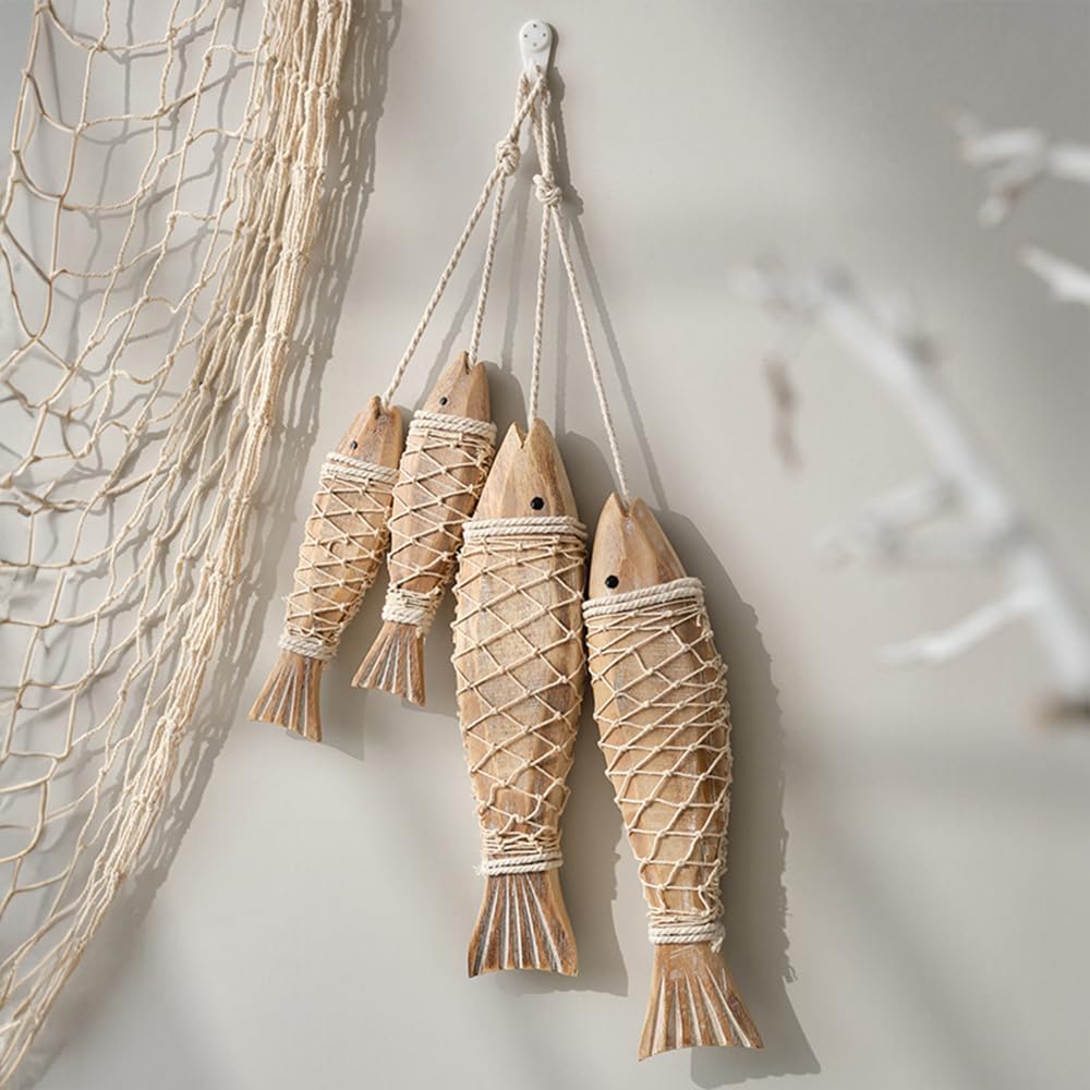 Home Decor Nautical - Oymalı Antik Ahşap Balık Duvar Süsü