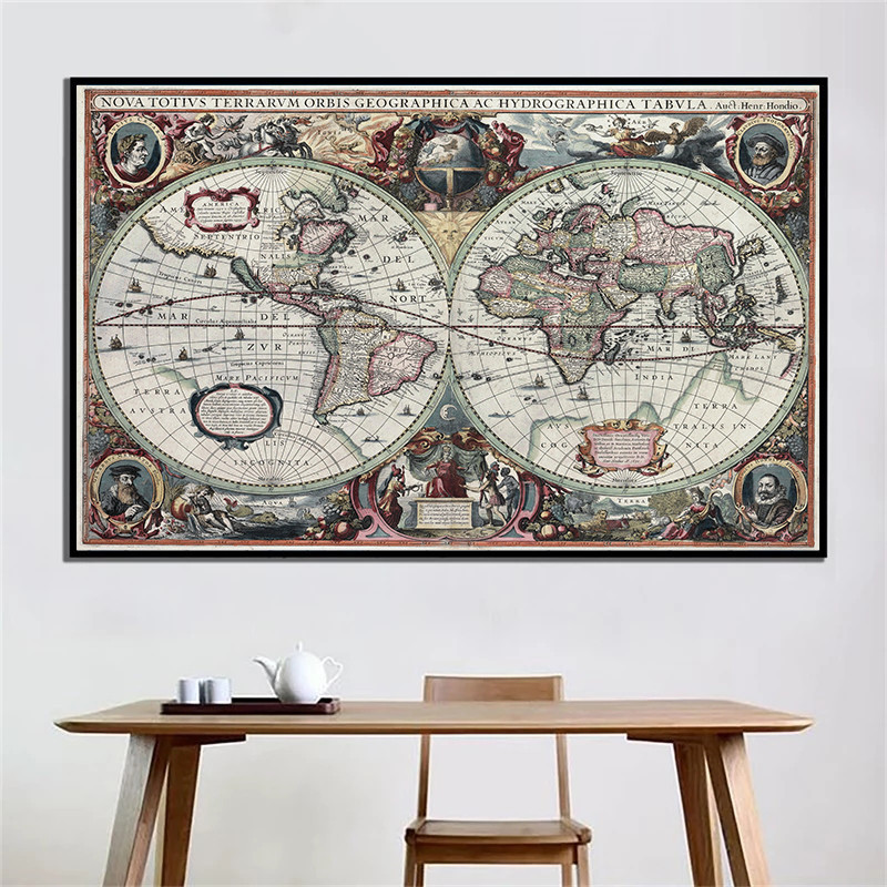 Home Decor Nautical - Retro Dünya Haritası Deniz Haritası Kanvas