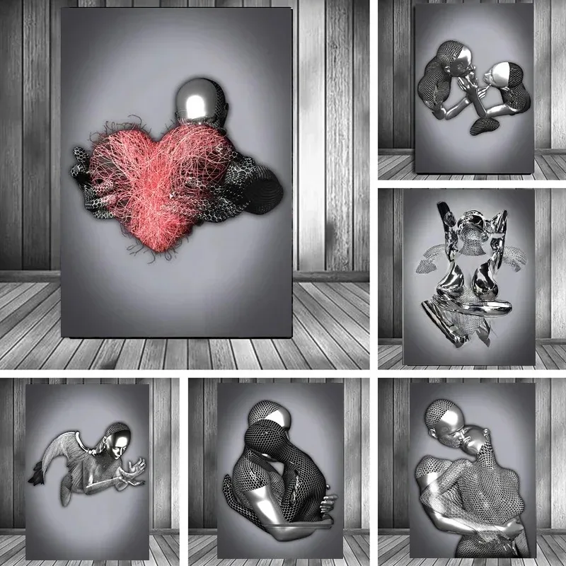 Home Decor Quirky - Metal Figür Heykeli Sanat Kanvas Tablosu